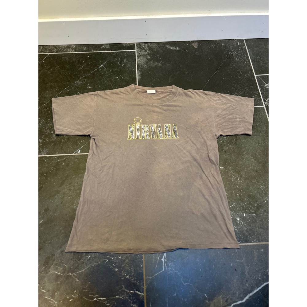 Vintage Nirvana Shirt Wild Oats Tag Brown Faded Distressed Graphic Tee XL USA
